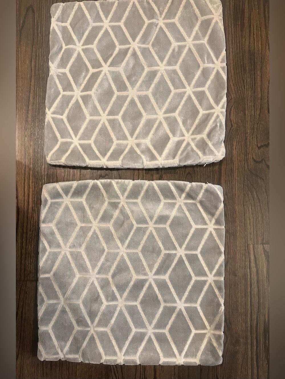 Geometric Gray Velvet 22 inch Pillow Covers- Set of 2